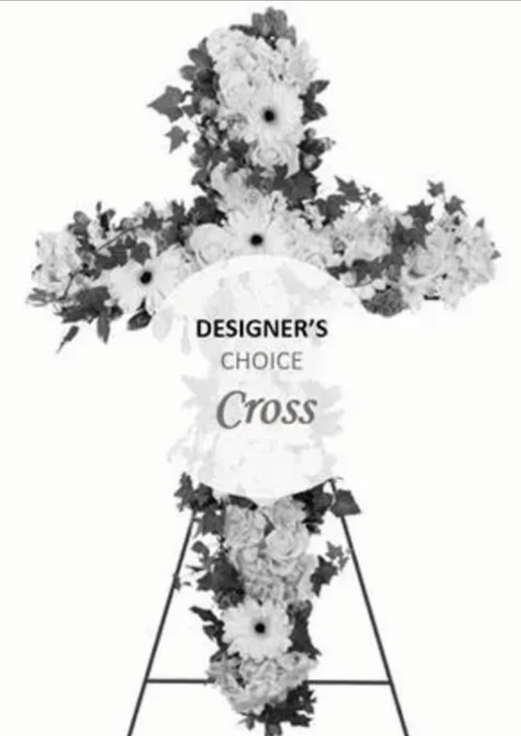 Designers Choice Cross Easel - This is a designer choice cross on a easel which our experienced design team will put together the freshest blooms.