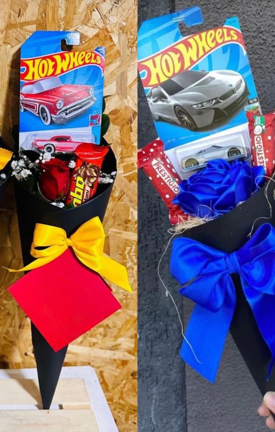 Mini ramo hot wheel - Mini ramo elaborado con una rosa, gipsofilia, chocolates y un carro hotwheel