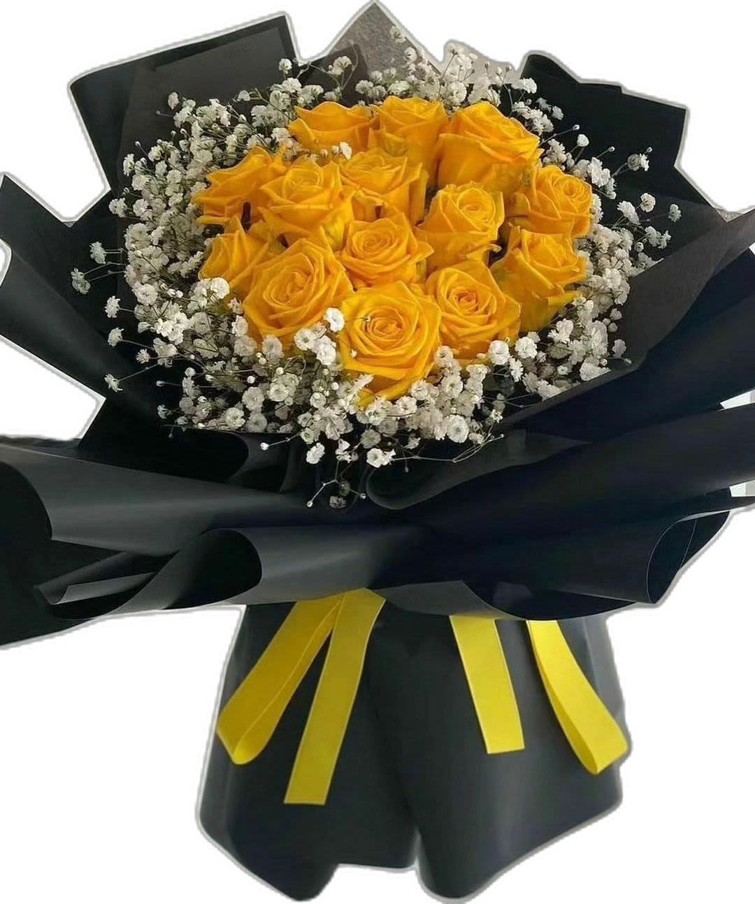 Buchon de rosas amarillo - Buchon elaborado con rosas amarillas y gipsofilia