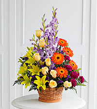 Think of you basket Think of you basket - This beautiful basket make with lavender glad. orange Gerber daisy and yellow roses and lilies