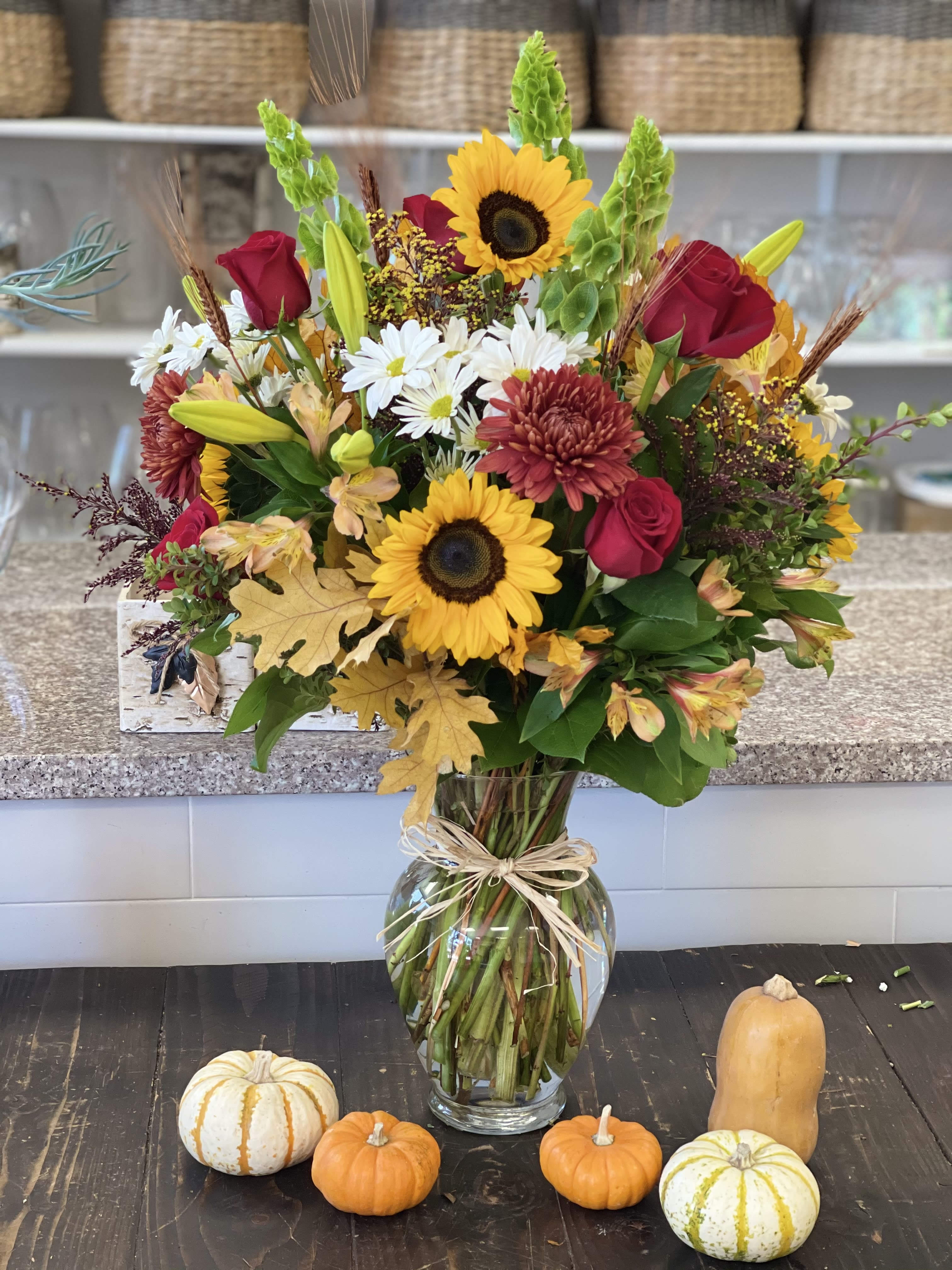 Fall to my heart  - Exquisite fall arrangement to also include dry leaves and dry wheat 