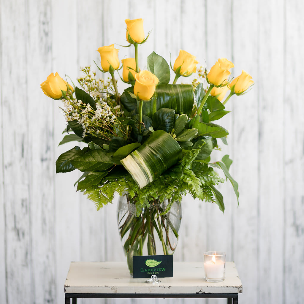 Golden - Send sunshine with 12 yellow roses classically arranged.  Approximate Dimensions: 20&quot; T X 15&quot; W 