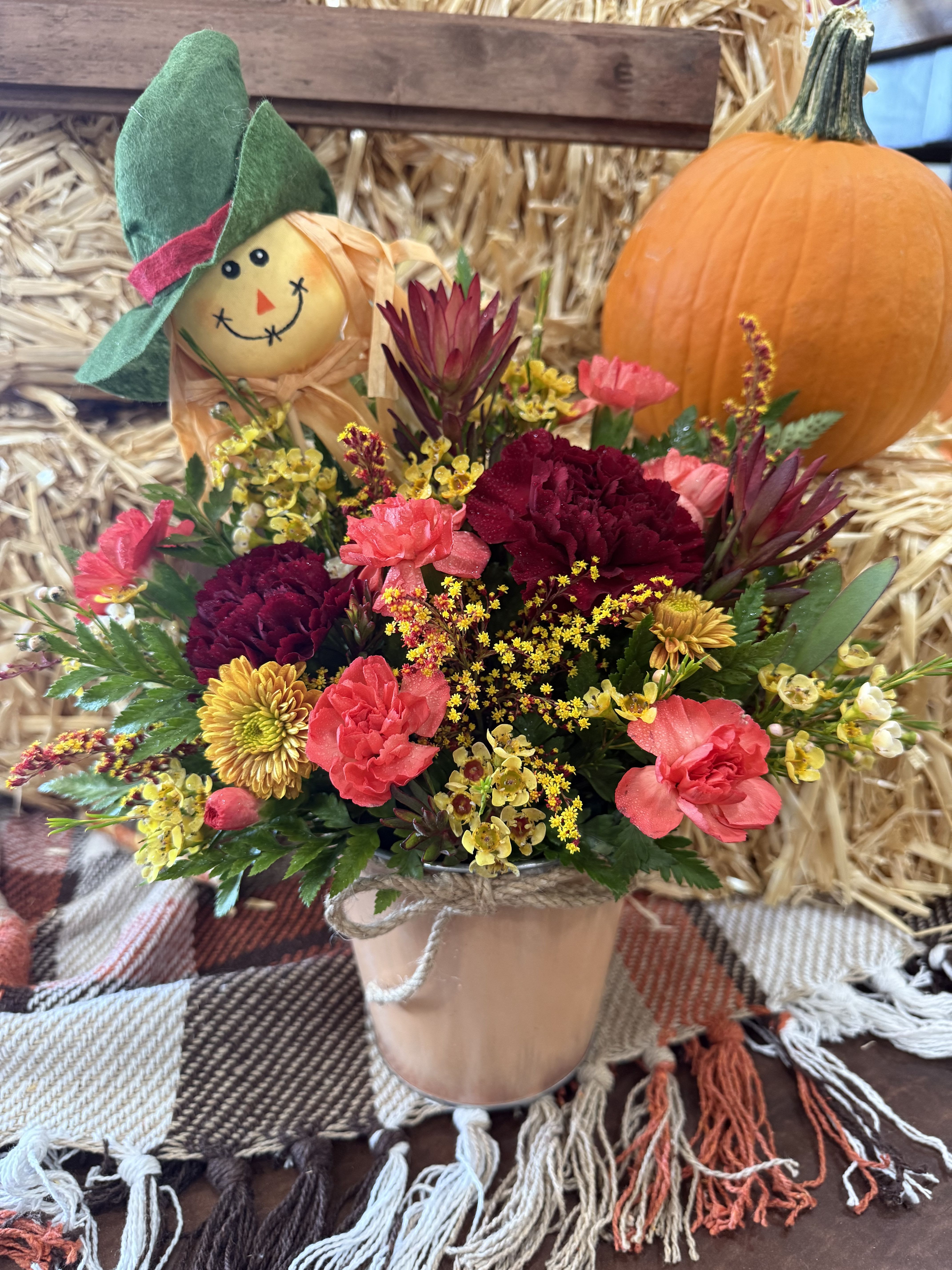Scarecrow’s Garden  - The cheerful scarecrow, bright fall colors, and rustic charm make it perfect for the season!   *pumpkin not included*