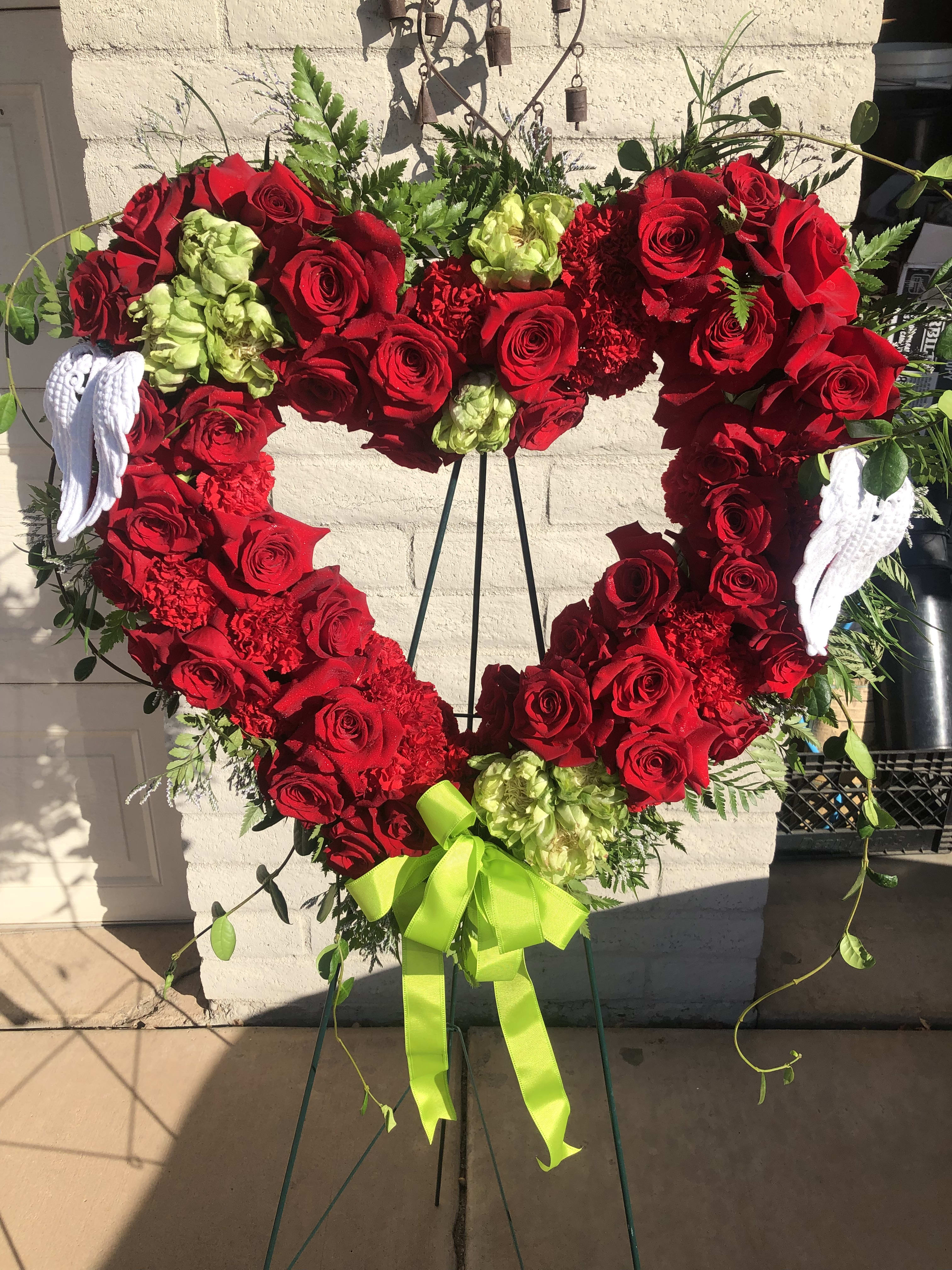 Open Heart of Love - All roses and carnations. 16&quot;, 18&quot;, 24&quot; and up. Stand included.