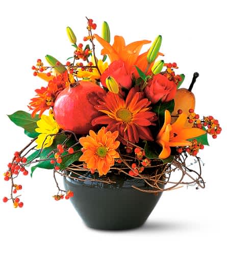 Bittersweet - Fall Mums, Pomegranates and Pears, Lilies, and Bittersweet