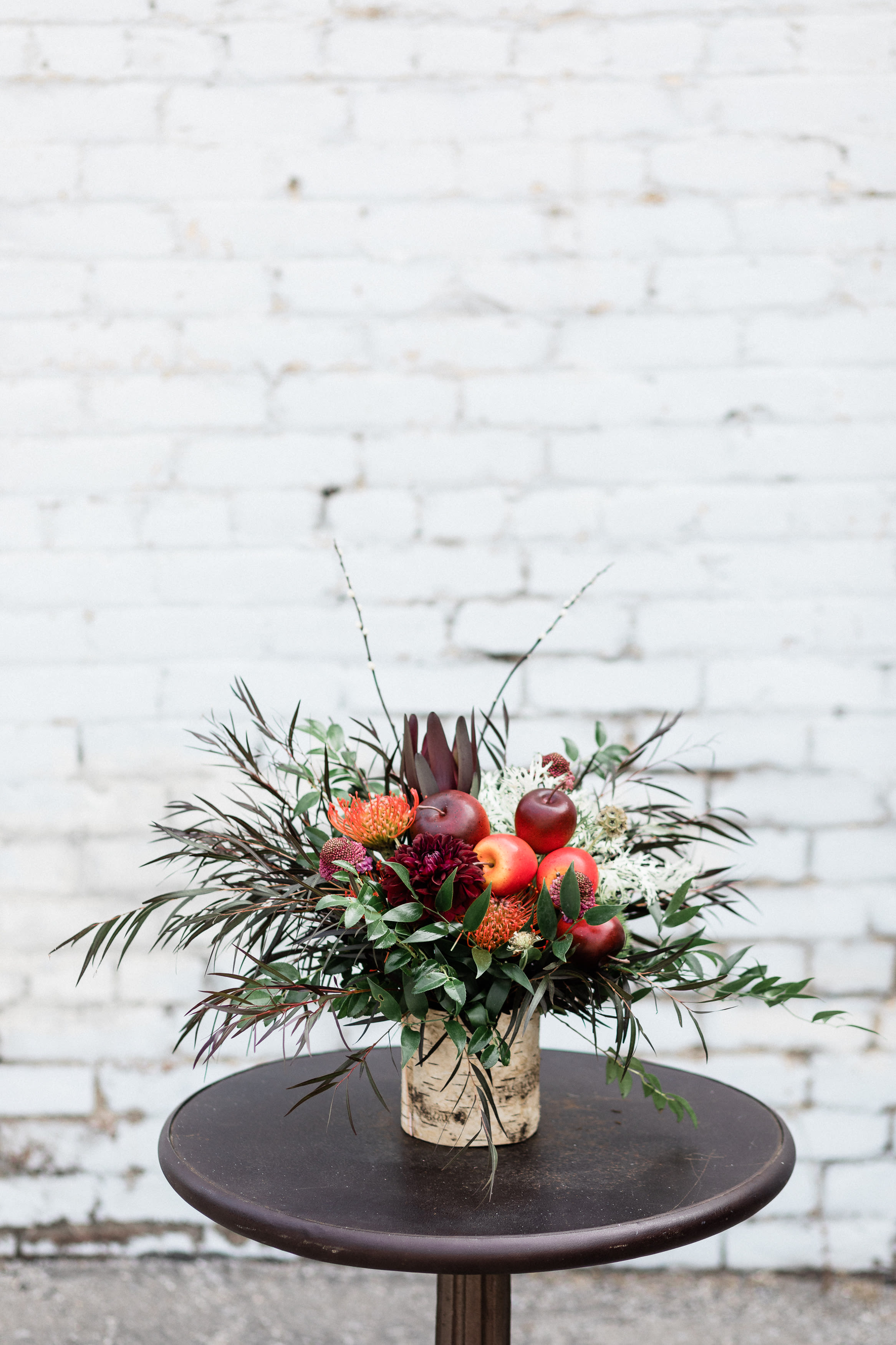 City of Angeles - Stunning mix of fall textures and fruits, all designed in a wooden designer vase. Perfect gift idea for the holiday season!!  pictured [STANDARD]