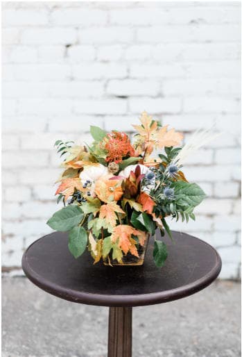 Woodsy Fall Blooms - Stunning mix of Fall and Harvest blooms eloquently garnished with pumpkins and gores. Perfect for this holiday season!!  pictured [STANDARD]