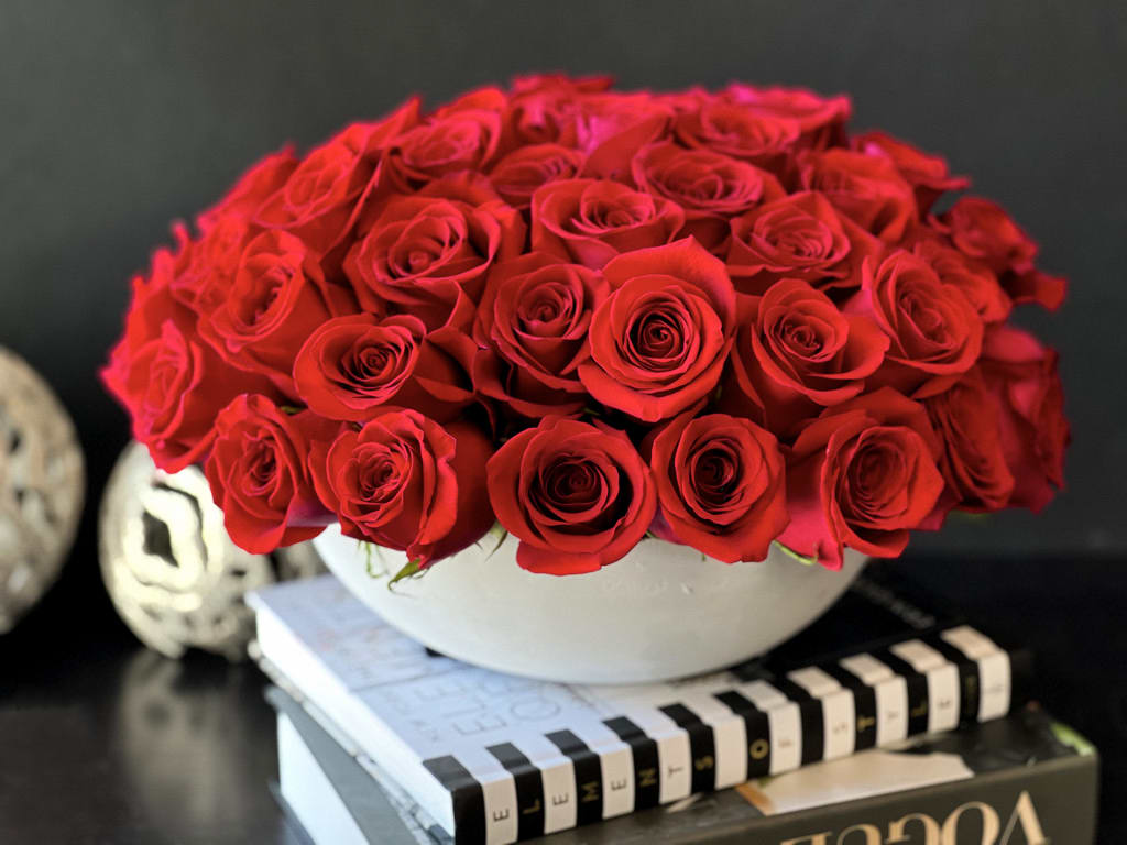 50 red roses in custom made cement vase  - 50 red roses in custom made cement vase 