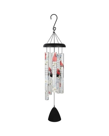 Cardinals Appear Windchime Cardinals Appear Windchime - 38" Wind Chime Cardinals Appear "Cardinals appear when angels are near." Displayed on a 48" easel with a bow.