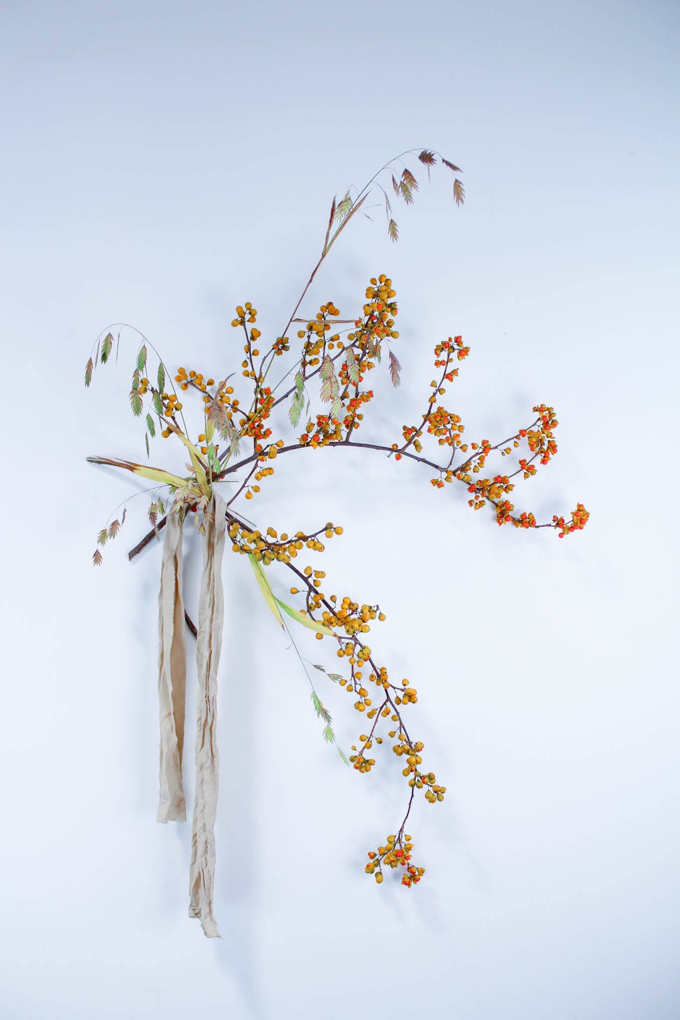 Bittersweet &amp; Silk - A sweet and simple bundle of bittersweet stems and a died silk. Perfect for a wall or door.   *Images are a representation of our design style. Each arrangement is made to order and flower selection will vary due to product availability the week of your order.