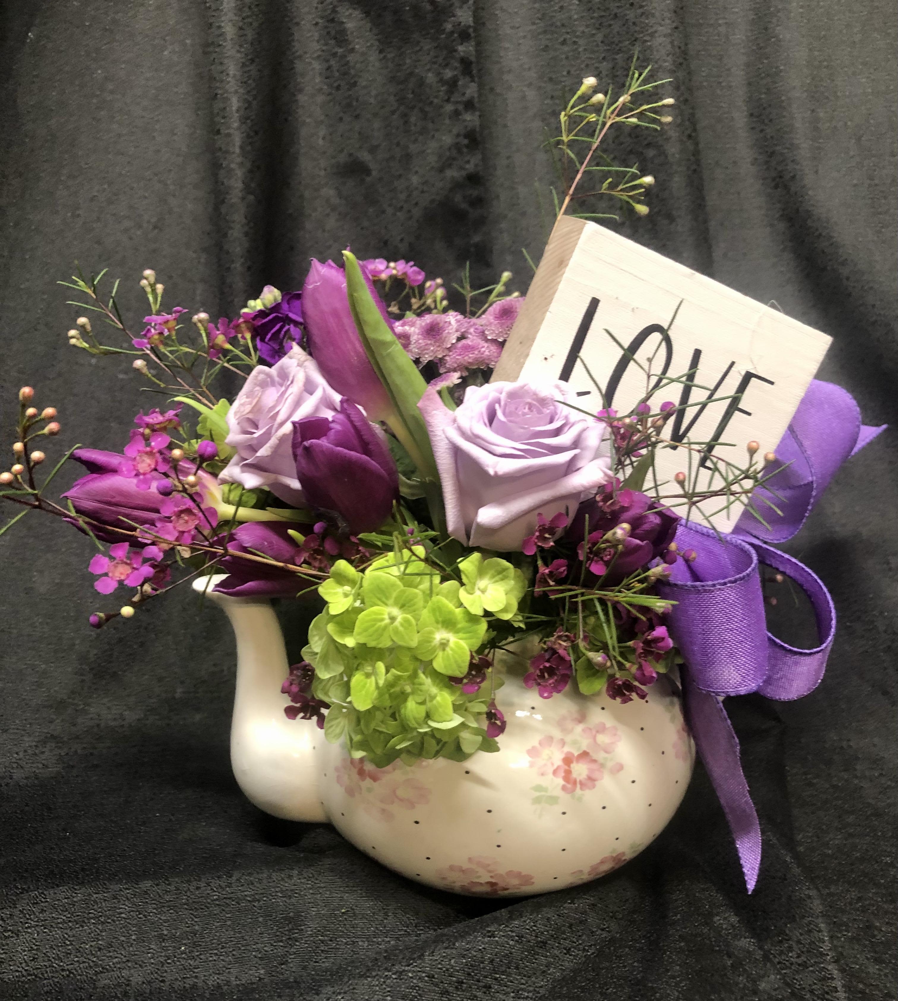 STEEPED IN LOVE - A MOTHER'S DAY COLLECTION  pinks, creams, and lavender blooms spilling from a delicate teapot (Because her love has always been the perfect blend.)