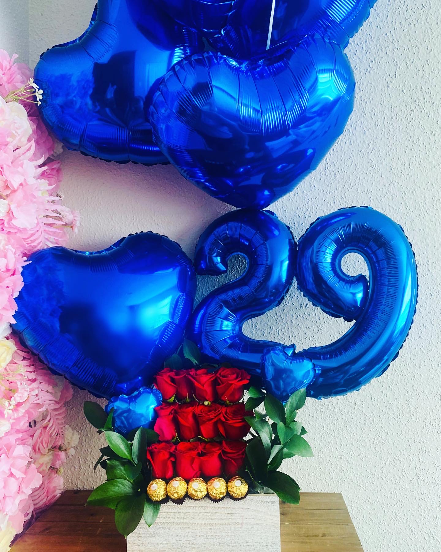 Rose Birthday Surprise  - Balloons, roses, chocolate &amp; birthday number balloons