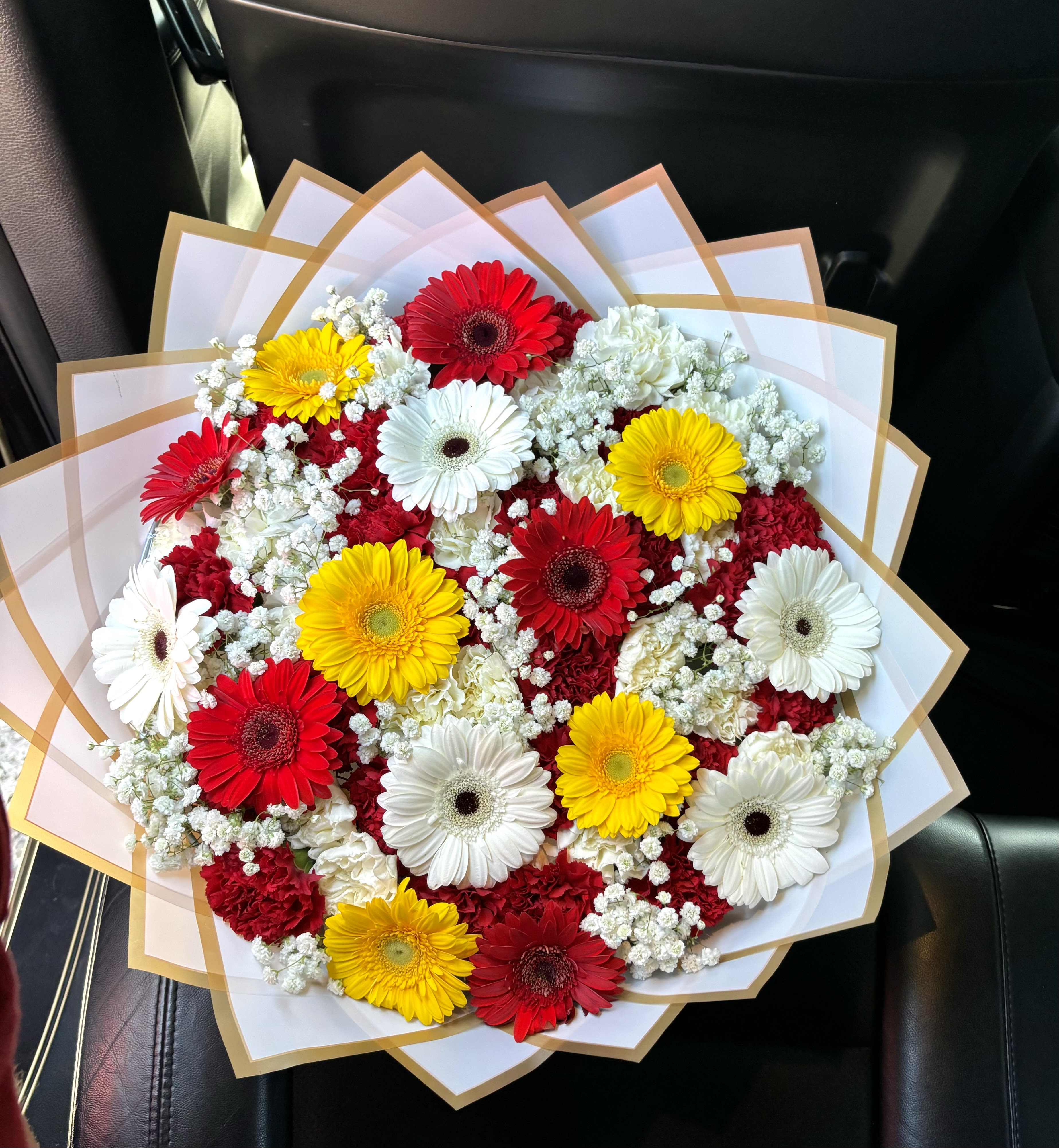 Mixed Bouquet Carnations &amp; Gerberas - These are seasonal flowers and colors vary by the week. Exact same colors may not be available at the time or order. Please choose the color palette so designer has room for creativity 