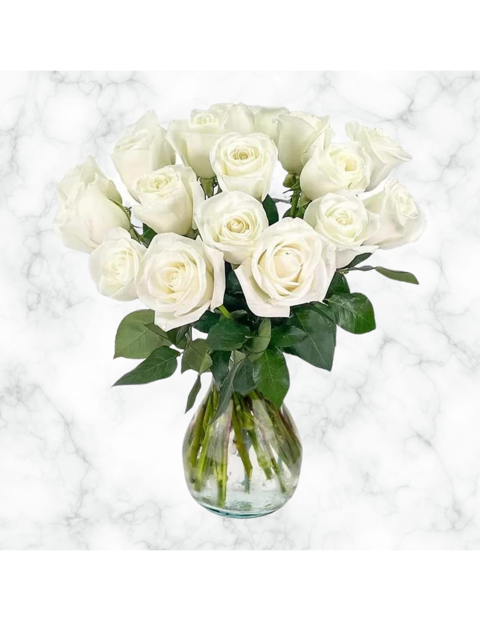 12 White Rose Simplicity - 12 white roses in glass vase perfect for any occasion 