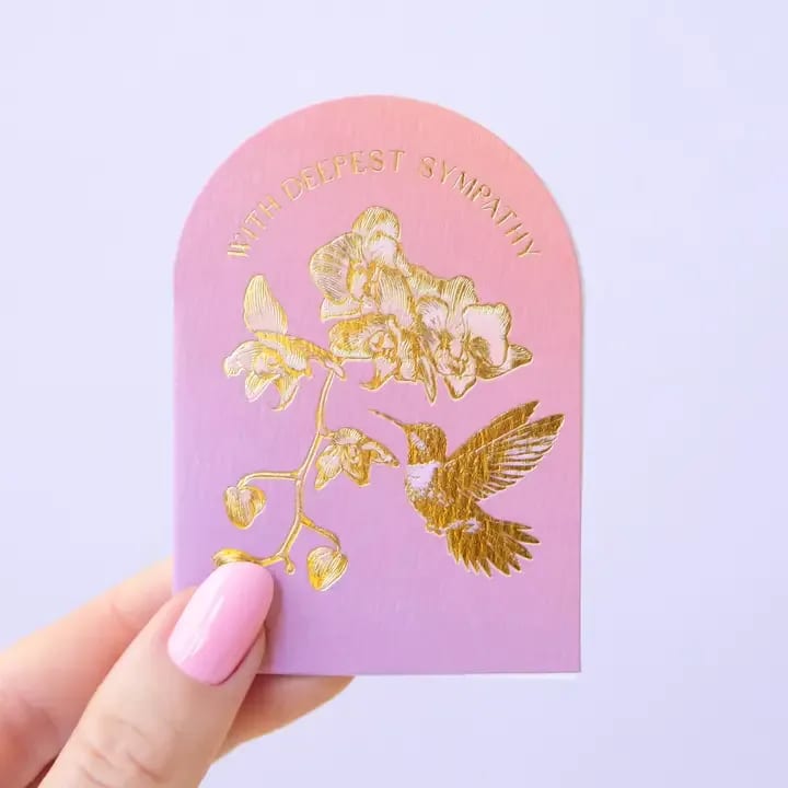 Deepest Sympathies | Mini Card - When life gets hard, let your loved ones know you're there to support with the Mini Deepest Sympathies Card. This elegant and heartfelt card features gold foiled text and sends a touch of beauty in times of need.  **If you are having us write a personal message, please keep in mind we have limited space to write. Thank you.**  .        Size | 2.5 x 3.5 inches .        Gold Foil Stamped
