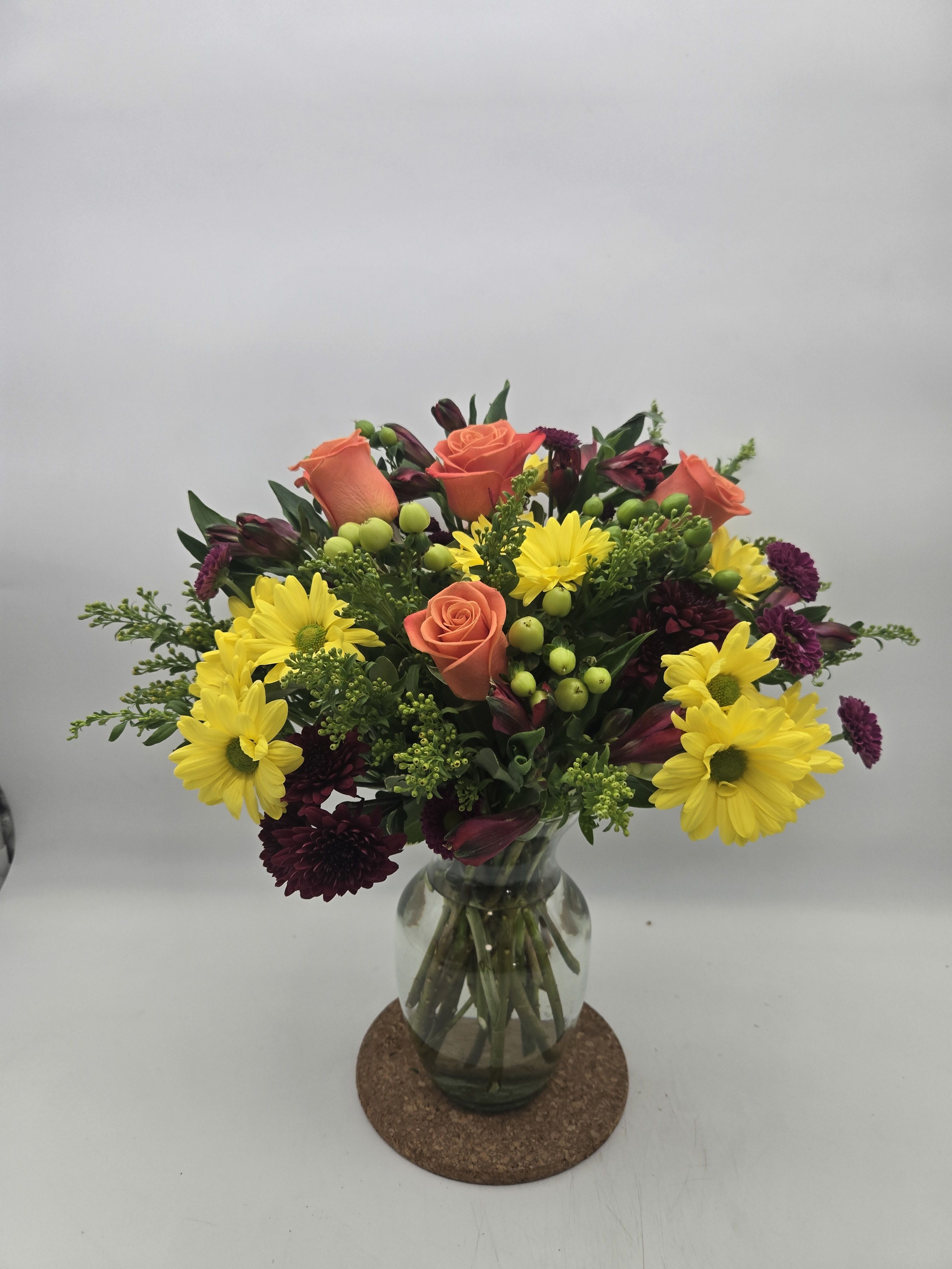 Marmalade Skies Marmalade Skies - The Standard Bouquet is approximately 16"H x 14"W. Designed by florists, ready to display. For long–lasting blooms, replace the water daily. We suggest trimming the stems every couple days. Pet Safety Precautions: This bouquet or plant may include flowers and foliage that are known to be toxic to pets. To keep them safe, be sure to keep this arrangement out of your pet's reach. BLOOM DETAILS Rose Fresh & Safe Delivery The health and safety of our customers, florists and growers is top priority. During this time, we will not require a signature for delivery. All orders will no longer be hand delivered, but be left at the front door with no contact and (as always) ready to delight.