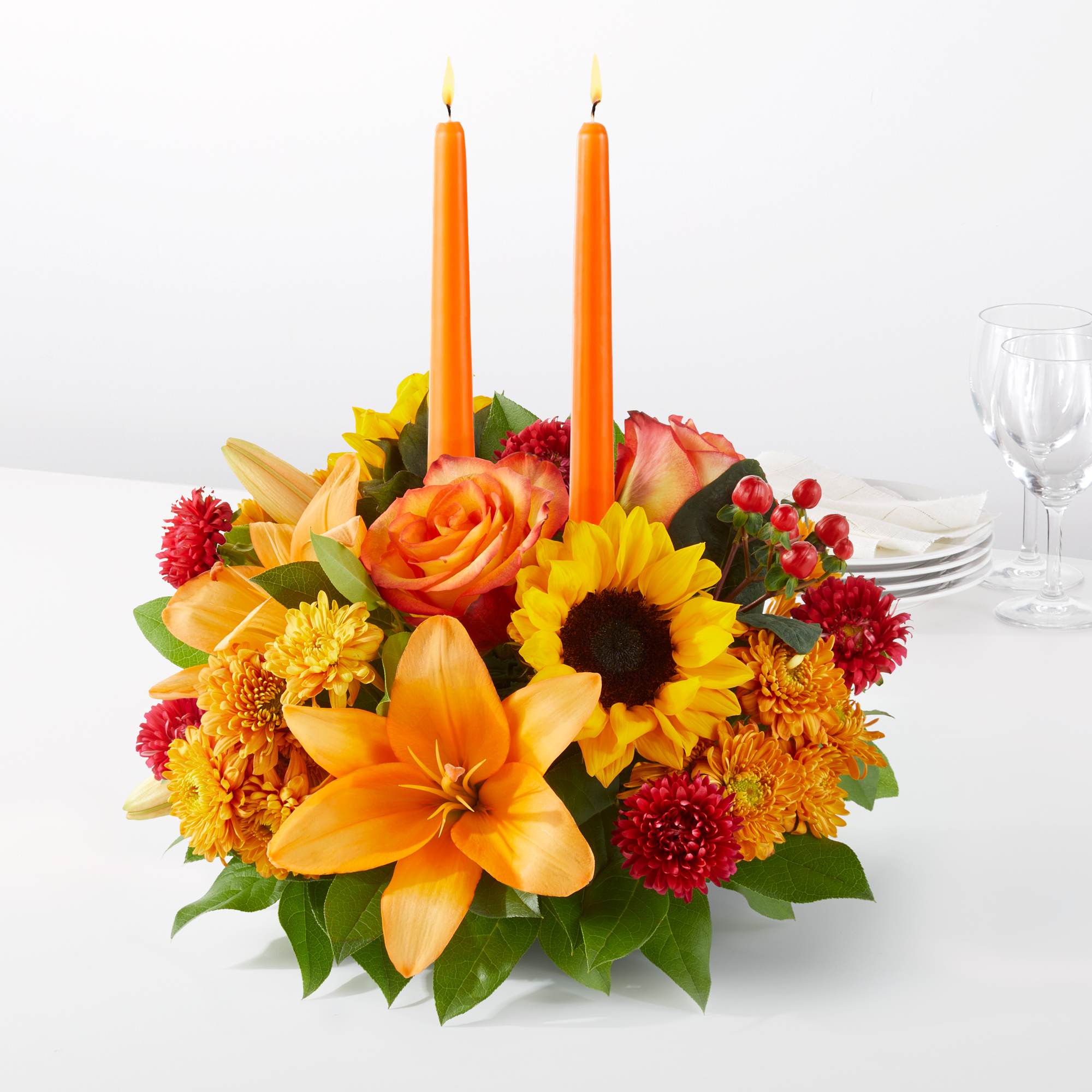 V5572 - GRATEFUL CENTERPIECE OR SIMILAR - This centerpiece is ready for any dinner table - Thanksgiving or anytime!  Arrangement is oblong in shape.