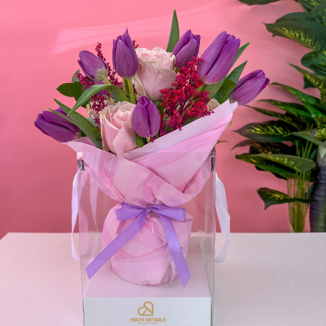 Pink &amp; Lilac Tulips box  - Special Tulips Box for Any Ocasions.