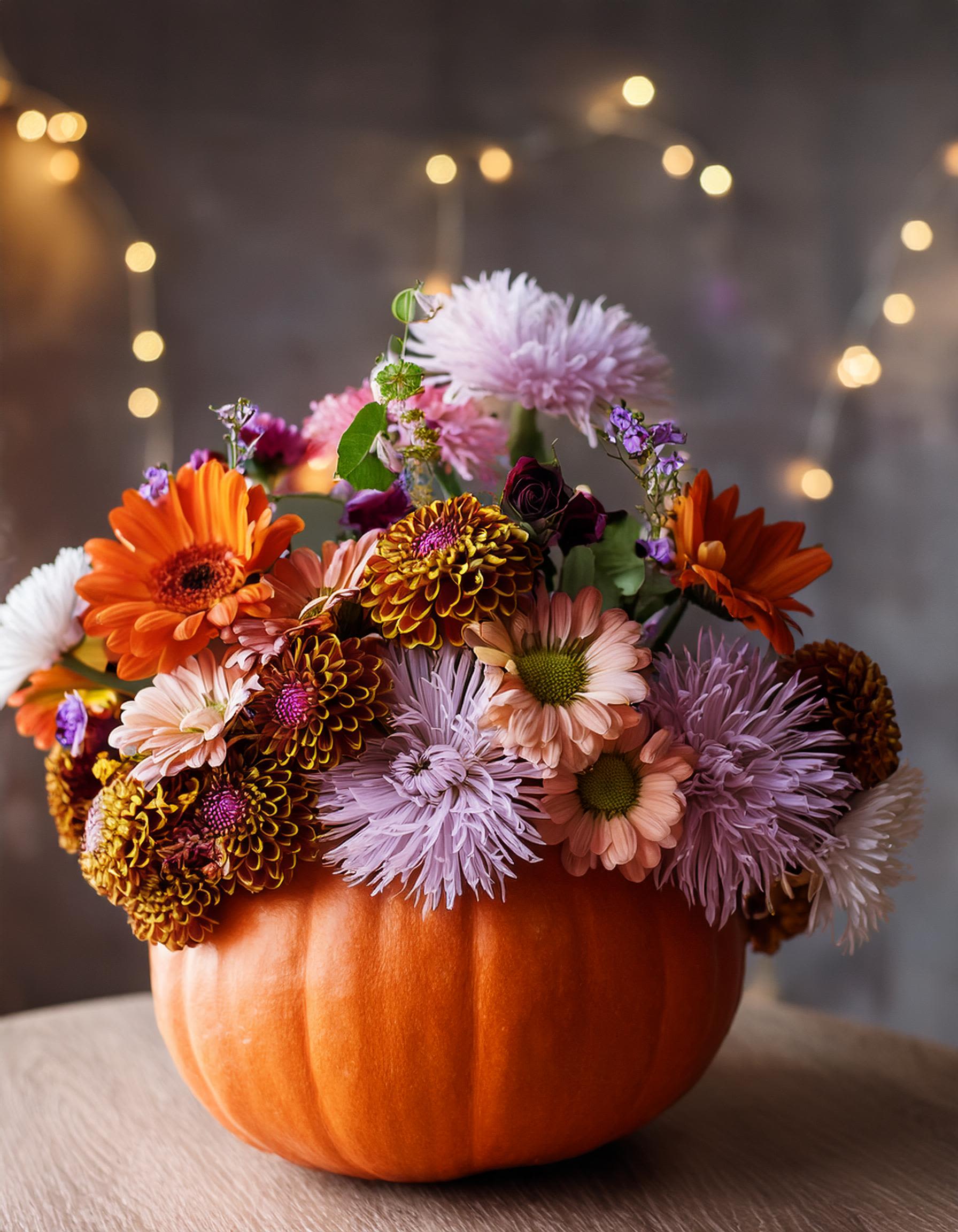 Harvest Moon Floral Harvest Moon Floral - Celebrate the beauty of the harvest season with our Harvest Moon Floral. This elegant arrangement combines seasonal blooms with lush greenery, all artistically arranged in a rustic pumpkin. Ideal for enhancing your home decor or as a thoughtful gift.