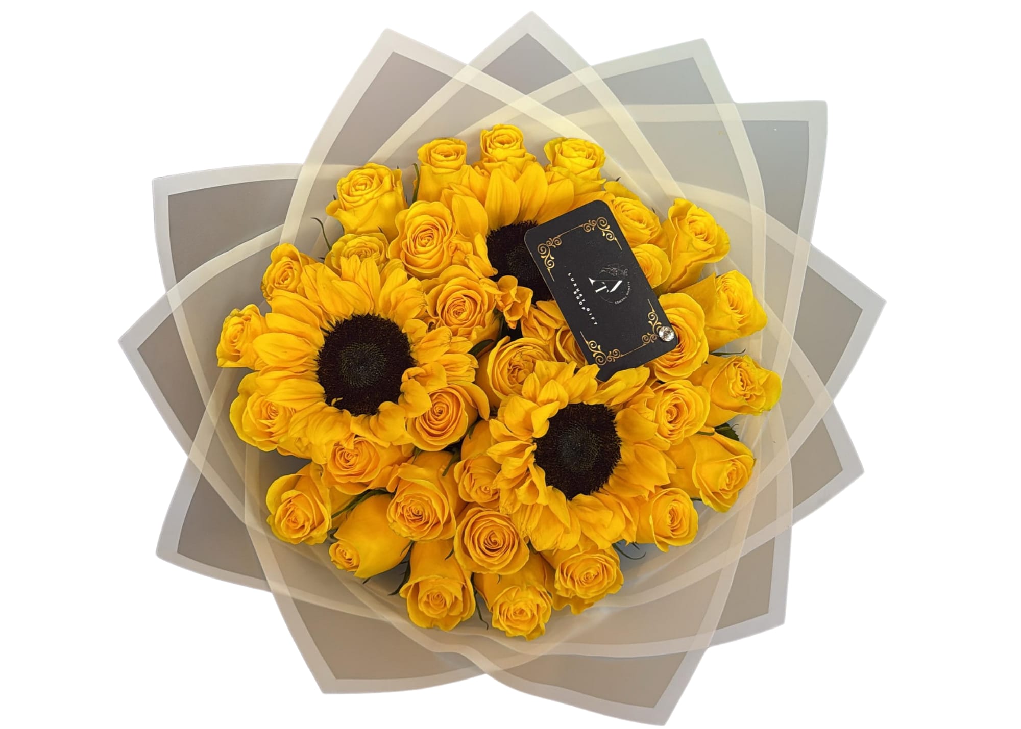 Deluxe yellow 1 Deluxe yellow 1 - 30 roses and 3 sunflowers