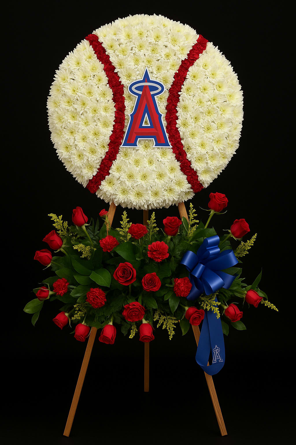 My Angel Fun - “A tribute as timeless as the game itself. ️ This custom Angels-themed baseball wreath honors a true fan with elegance and heart, blending vibrant florals and team spirit for a memorable farewell. ️ #AngelsFanTribute #Basebaall.