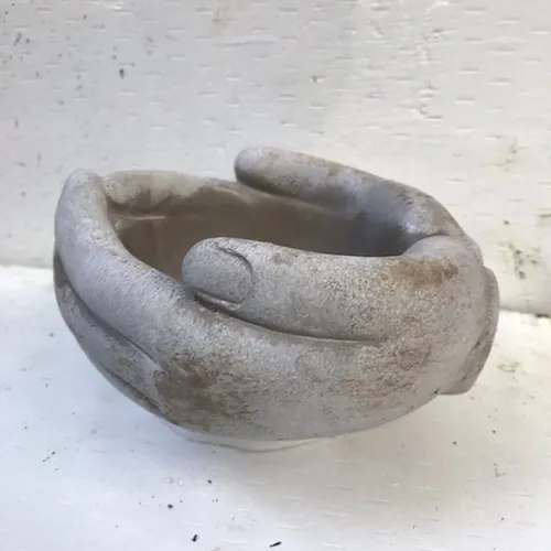 Cupped-hands Plant Pot (5x3) - Small concrete planter.  Available tinted.  Bouquet will be delivered approximately as pictured.