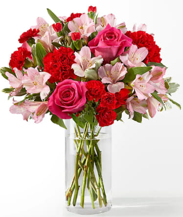 Your Precious Bouquet - Blushing shades of pink blooms, nestled in lush greenery, are sure to brighten anyone’s day. Overflowing with timeless beauty, this bouquet features a charming mix of roses, alstroemeria, carnations, and more for a sweet and classic expression of love and care.