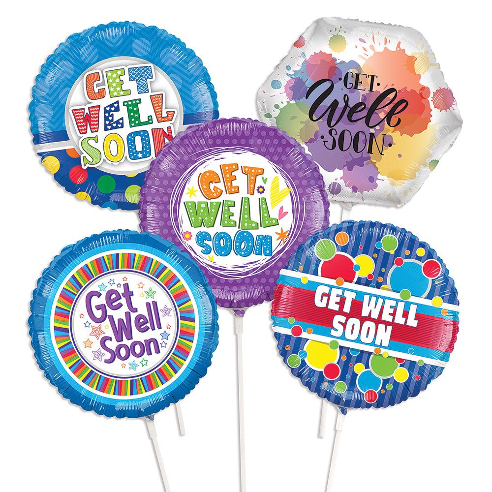 MINI Get Well Soon Balloon on a Stick MINI Get Well Soon Balloon on a Stick - Small get well soon balloon on a stick pick.