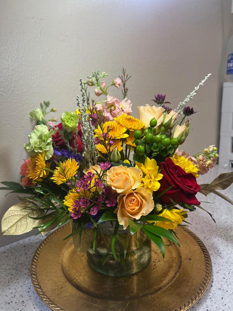 Fall Delight - Fresh fall flowers hand designed perfect to go on a desk or table to enlighten anyroom. 
