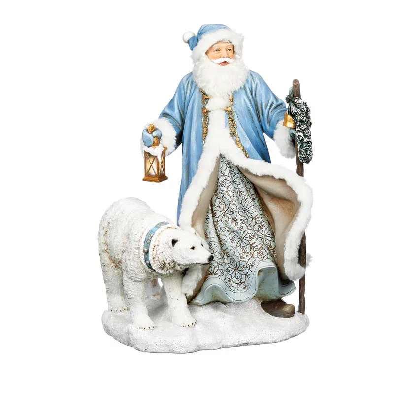 CHRISTMAS - SANTA IN BLUE COAT WITH POLAR BEAR CHRISTMAS - SANTA IN BLUE COAT WITH POLAR BEAR - Resin 16" H