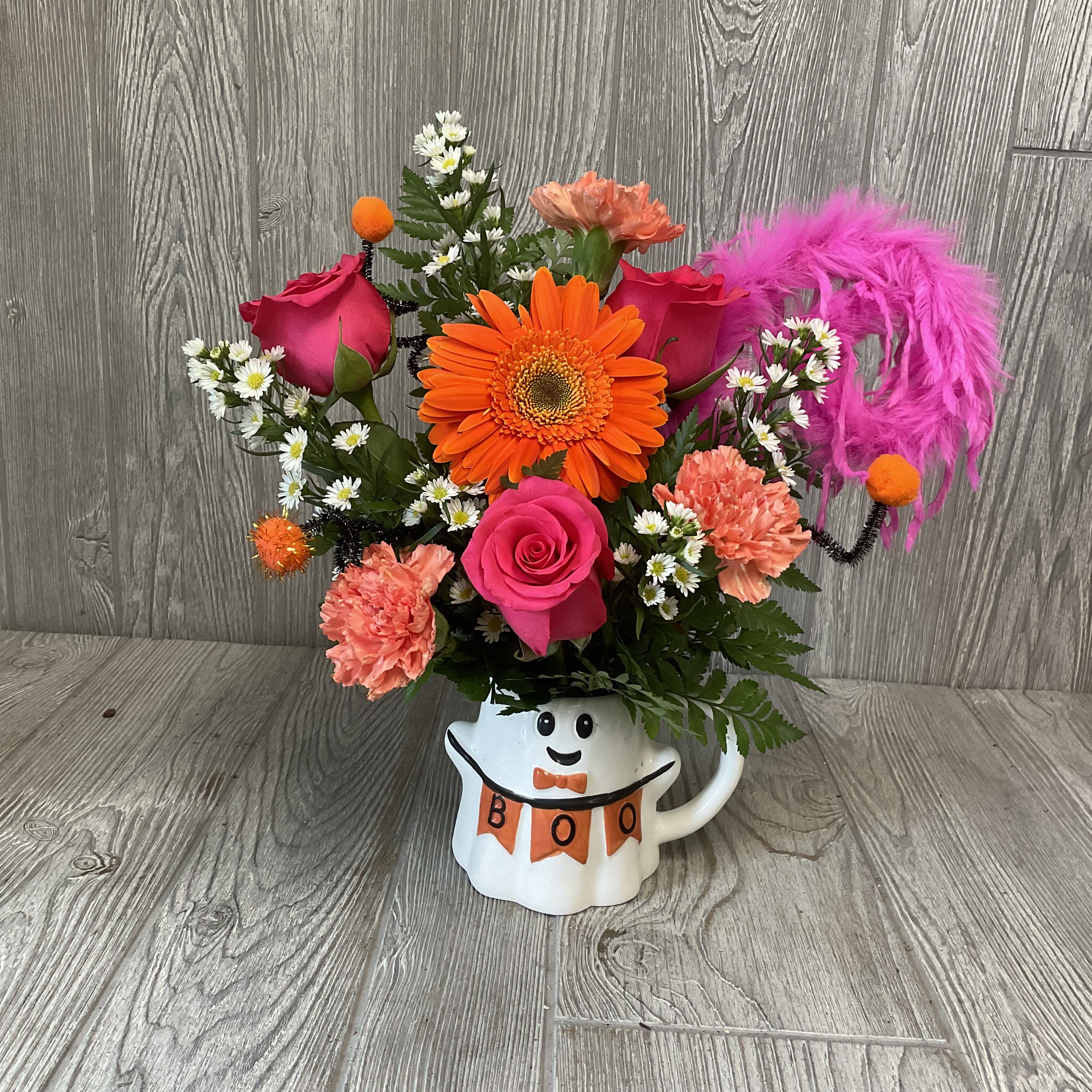 Boo Thang - A festive Halloween Arrangement inside of a reusable Ghost mug!