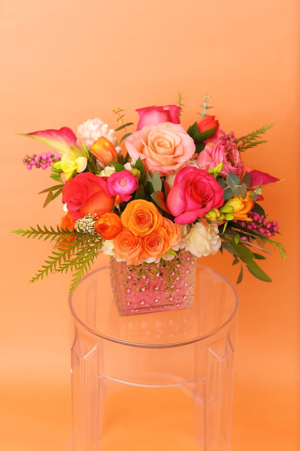 Radiant Mama! - Standard - Fuchsia  - Vibrant and full of heart, Radiant Mama bursts with fuchsia and soft pink roses, tulips, ranunculus, and pretty pink accents. Pick the perfect size for your perfectly radiant mom - whether a sweet splash or a bold bloom! Each arrangement will be carefully created to resemble the photo with a little natural uniqueness in every design.