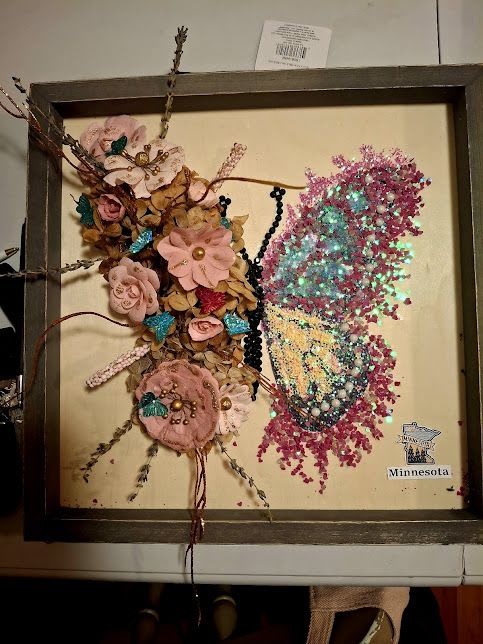 Wings of Dreams - Painting of a Butterfly, which is covered in various textures including frost, stones and Flowers.