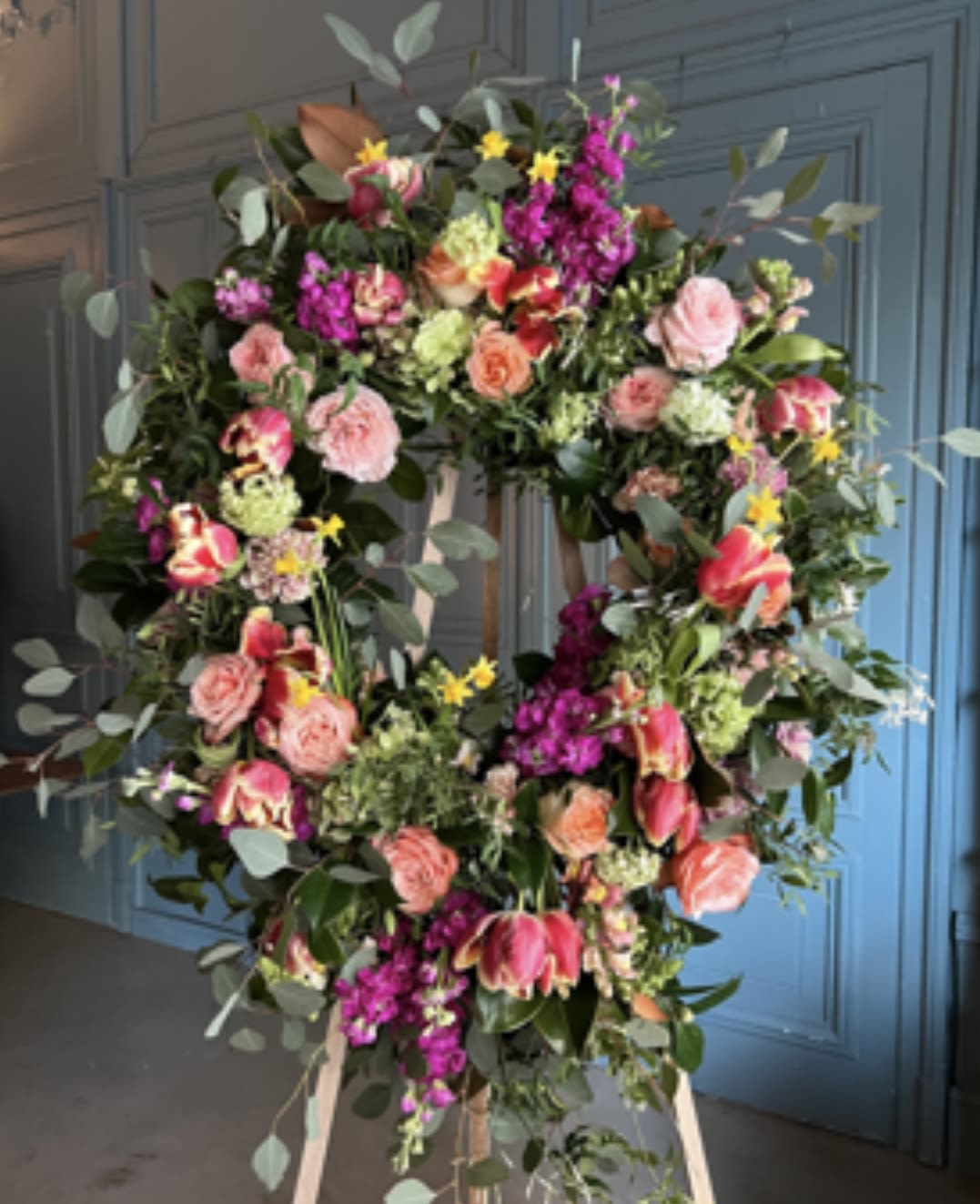 British style. British style. - Funeral wreath in intense colors.