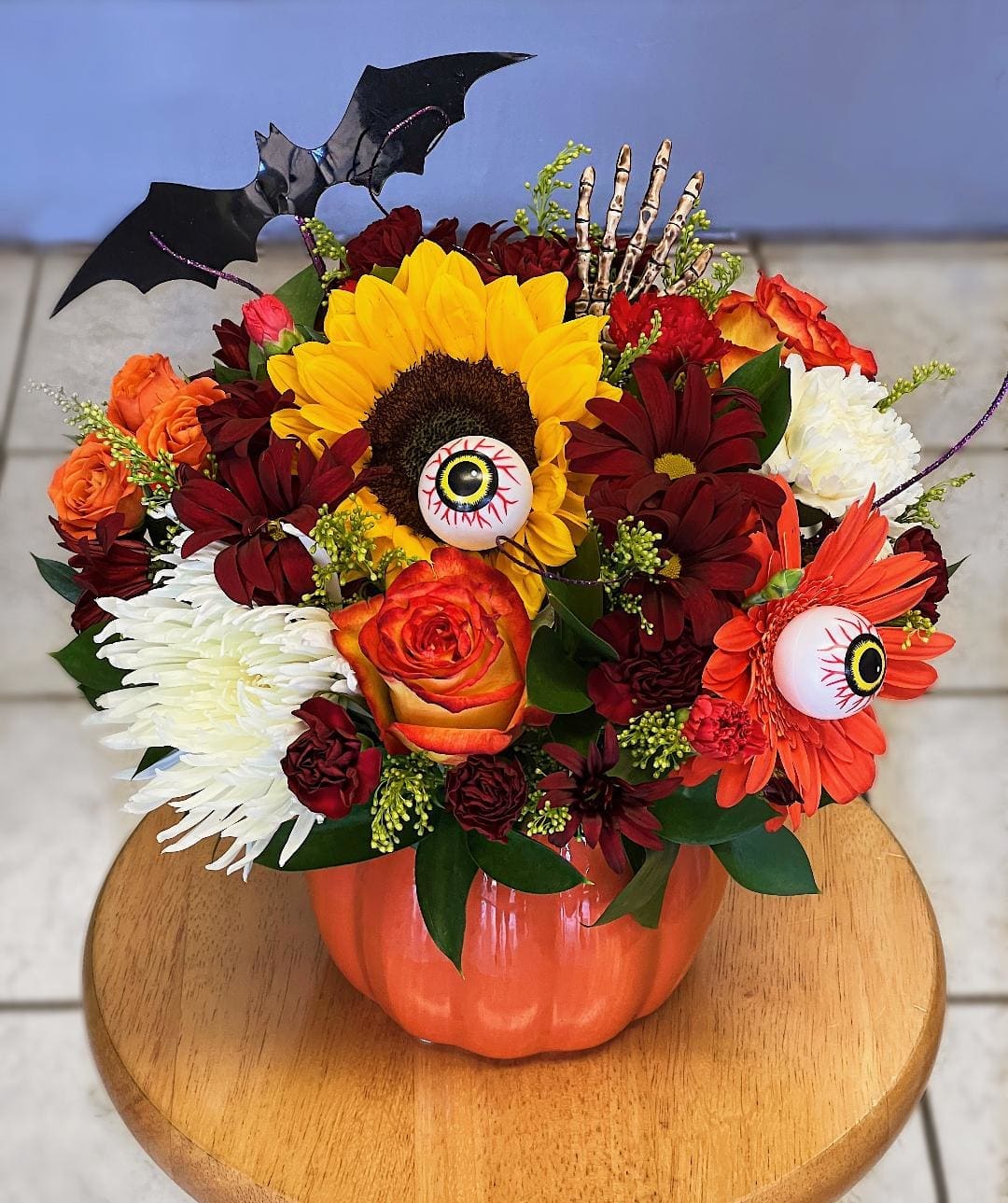 Pumpkin Frights  - Spooky, sweet, and unique, this breathtaking pumpkin bouquet is bursting with fresh, fragrant, fall blooms!