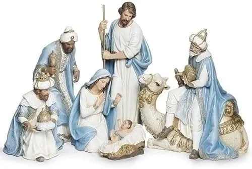 Christmas- Nativity Set 6-Pc Christmas- Nativity Set 6-Pc - Romαn Inc., Joseph's Studio, 9.25" H 6-Pc Blue and Champagne Nativity Set, Crafted of resin 6-piece set includes: The holy family (Mary, Joseph, and baby Jesus) 3 kings Wipe clean with dry cloth