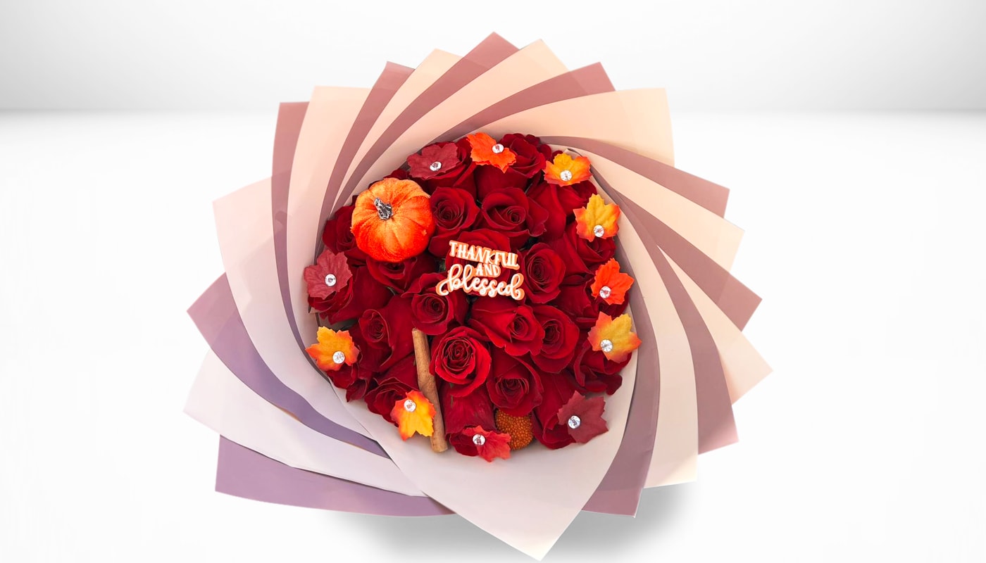 Pumpkin Spice Bloom- Red Roses Pumpkin Spice Bloom- Red Roses - 25 Red Roses Standard 50 Red Roses Deluxe 75 Red Roses Premium