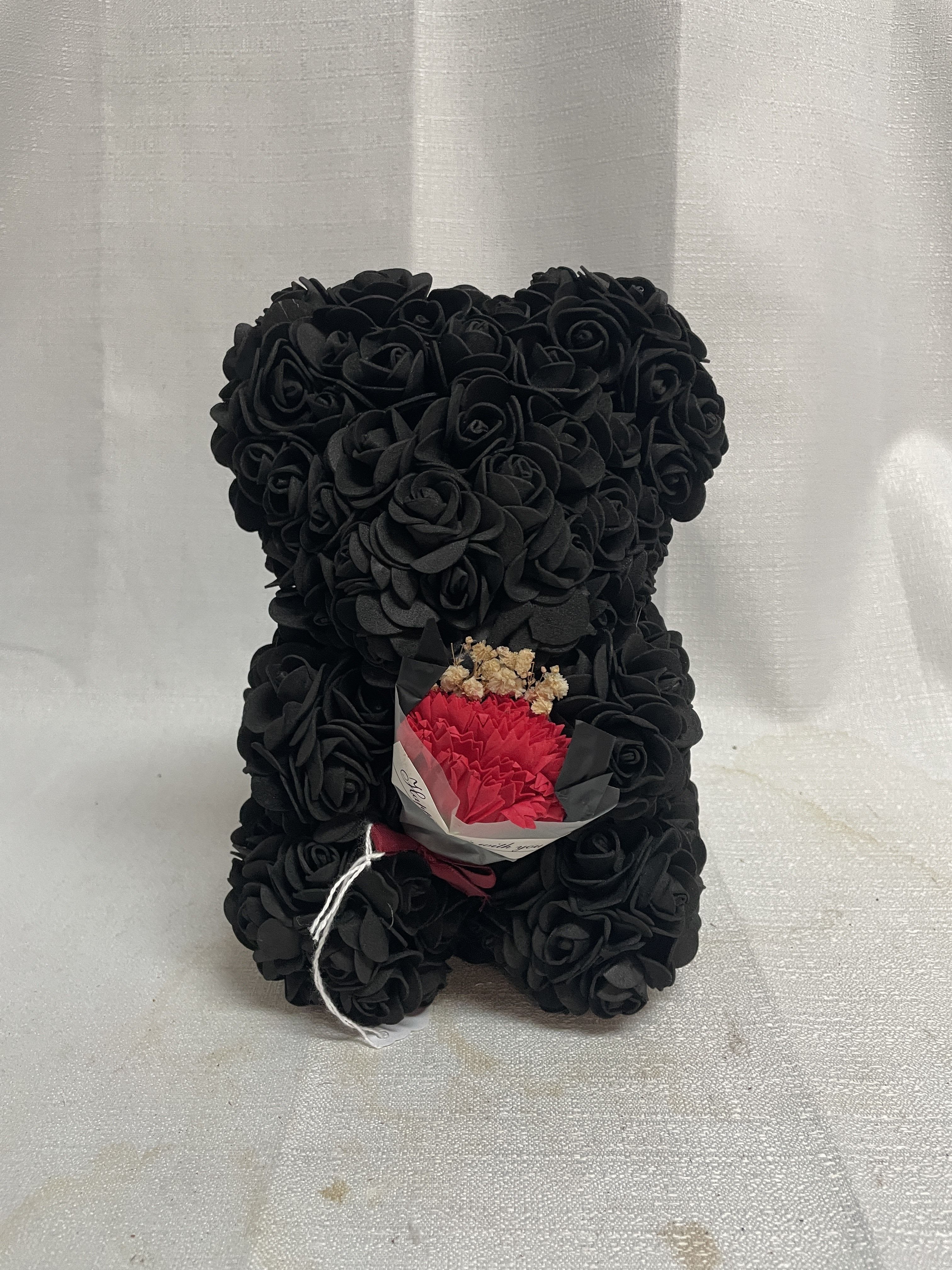 Black Faux Rose Bear - Black bear made of faux roses.