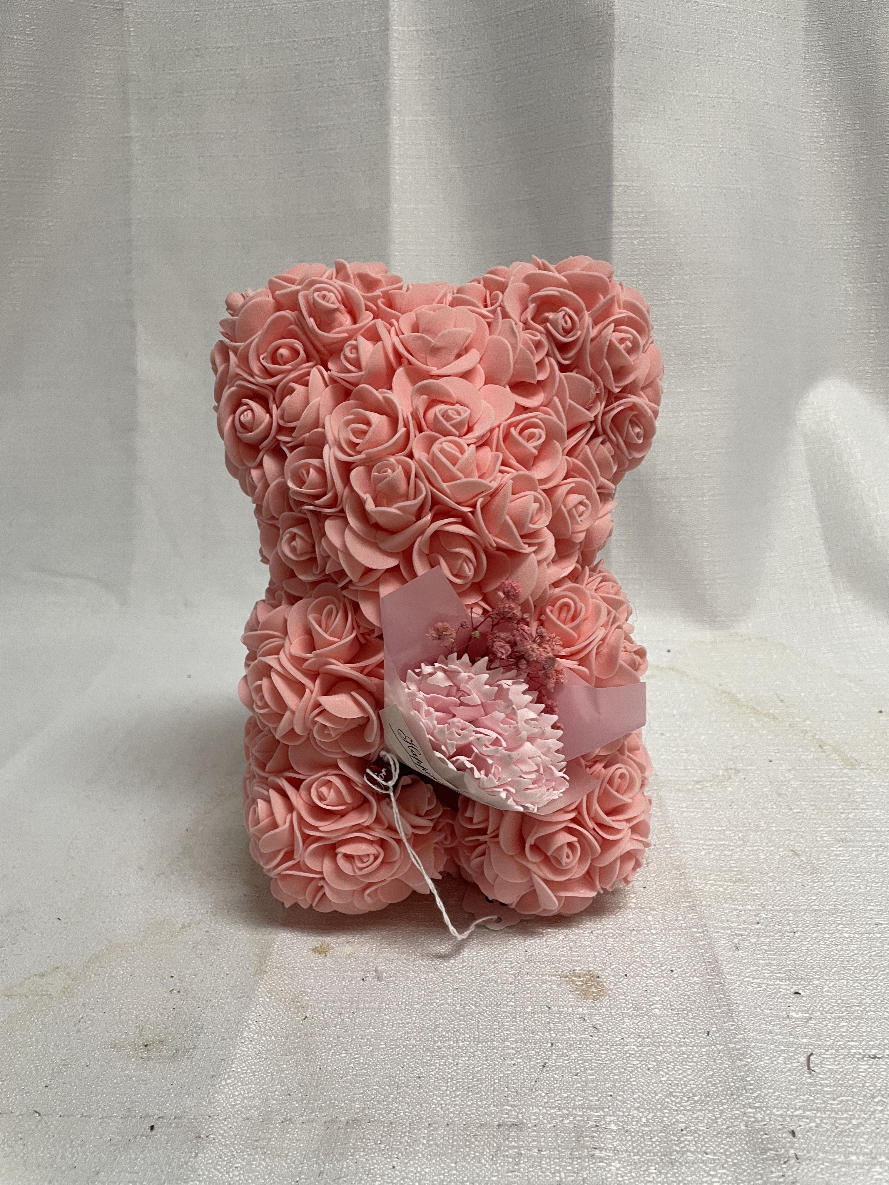 Faux Rose Bear in Peachy Pink - Bear made of pink faux roses.