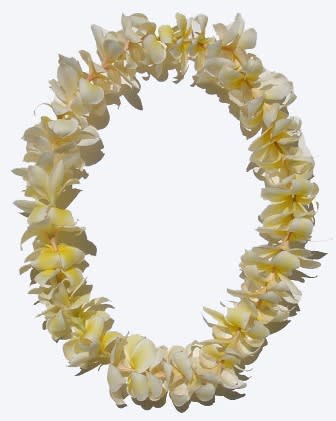 Plumeria Lei Plumeria Lei - The gift of ALOHA! These leis are fresh and hand-made to order. We have yellow-white plumeria available at this time to make this fresh for your loved ones. Leis are usually gifted for celebrations of all kinds (birthdays, graduations, welcoming) as a gesture of love. DELUXE = DOUBLE Plumeria Lei PREMIUM = DOUBLE + additional pattern/design