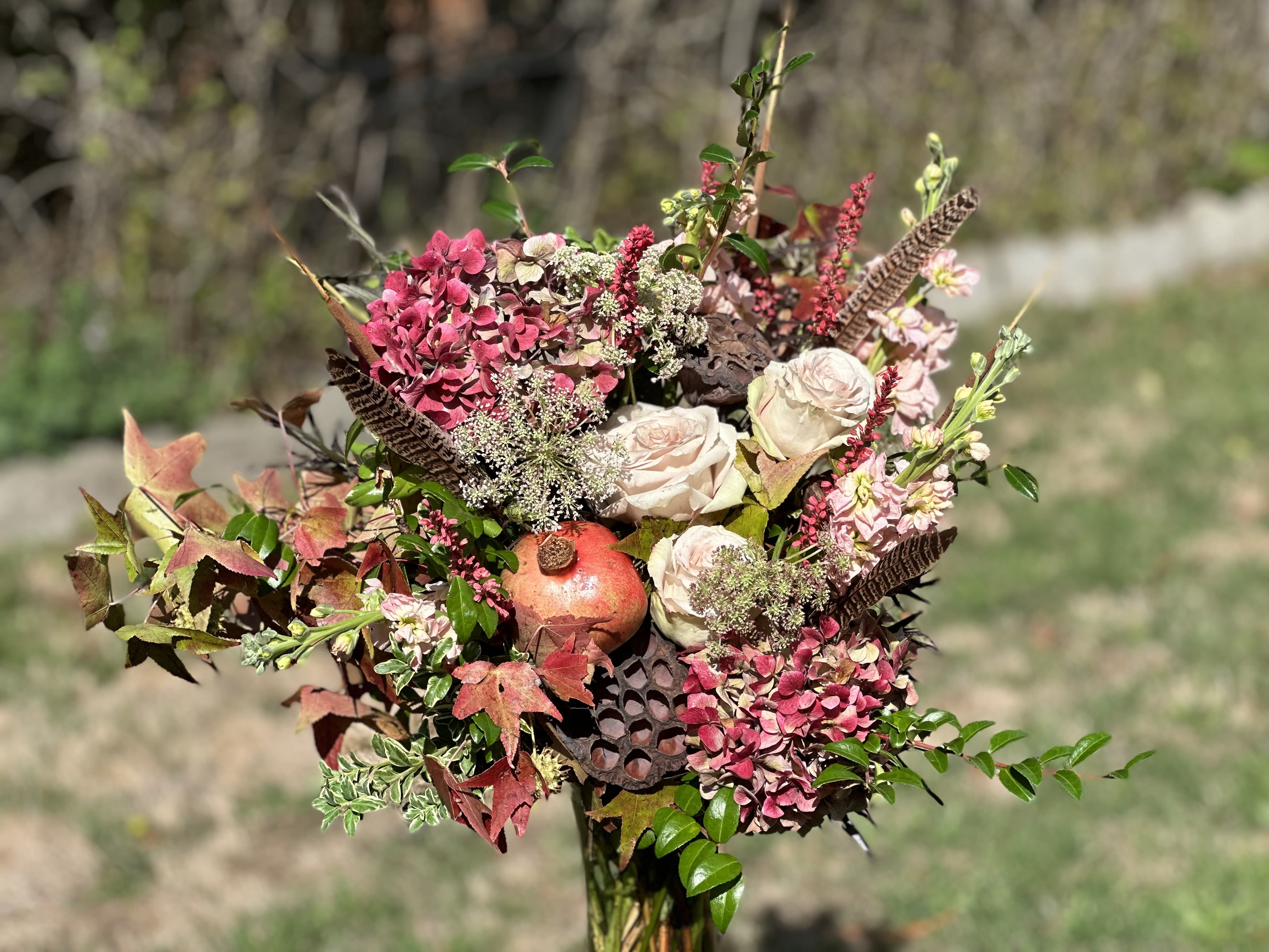 Softer Shade of Fall - An autumnal design with pale pinks, ivory, peaches &amp; burgundies. Arrangement will have a similar feel and palette of photo shown, but no two are alike.