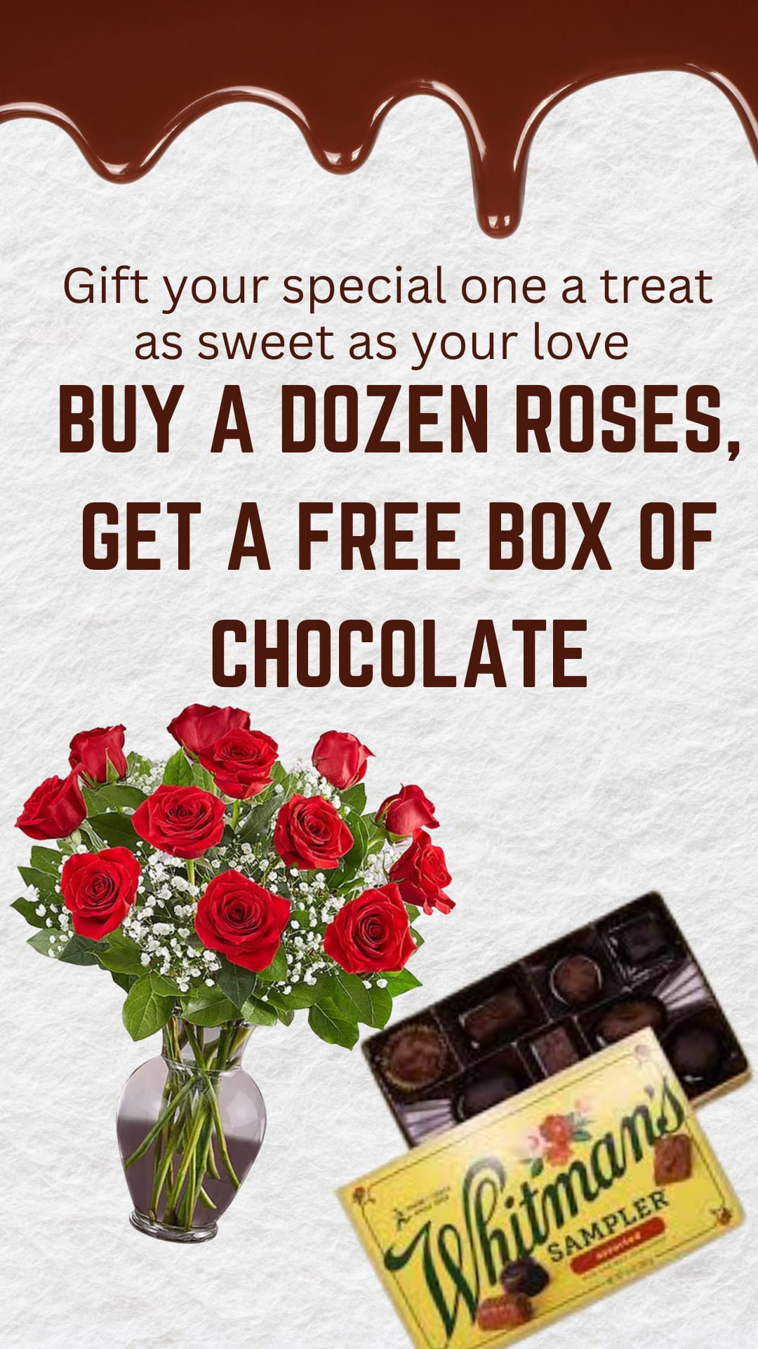 FREE CHOCOLATES w/ Dozen Roses - 1 Dozen Red Roses with a FREE box of Chocolates. ***If you would like a different color rose, please note it in the special instructions***