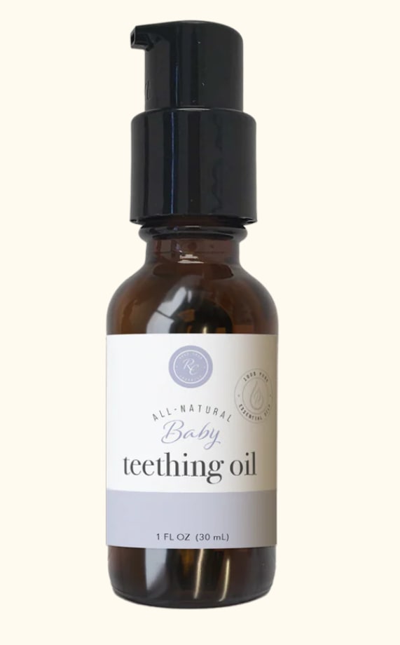 Baby teething Oil Baby teething Oil - This safe and gentle blend offers natural pain relief for teething babies as it also helps to soothe and calm gum swelling and inflammation. This soothing blend of 100% pure, therapeutic grade essential oils is also useful for tooth pain and mouth sores.
