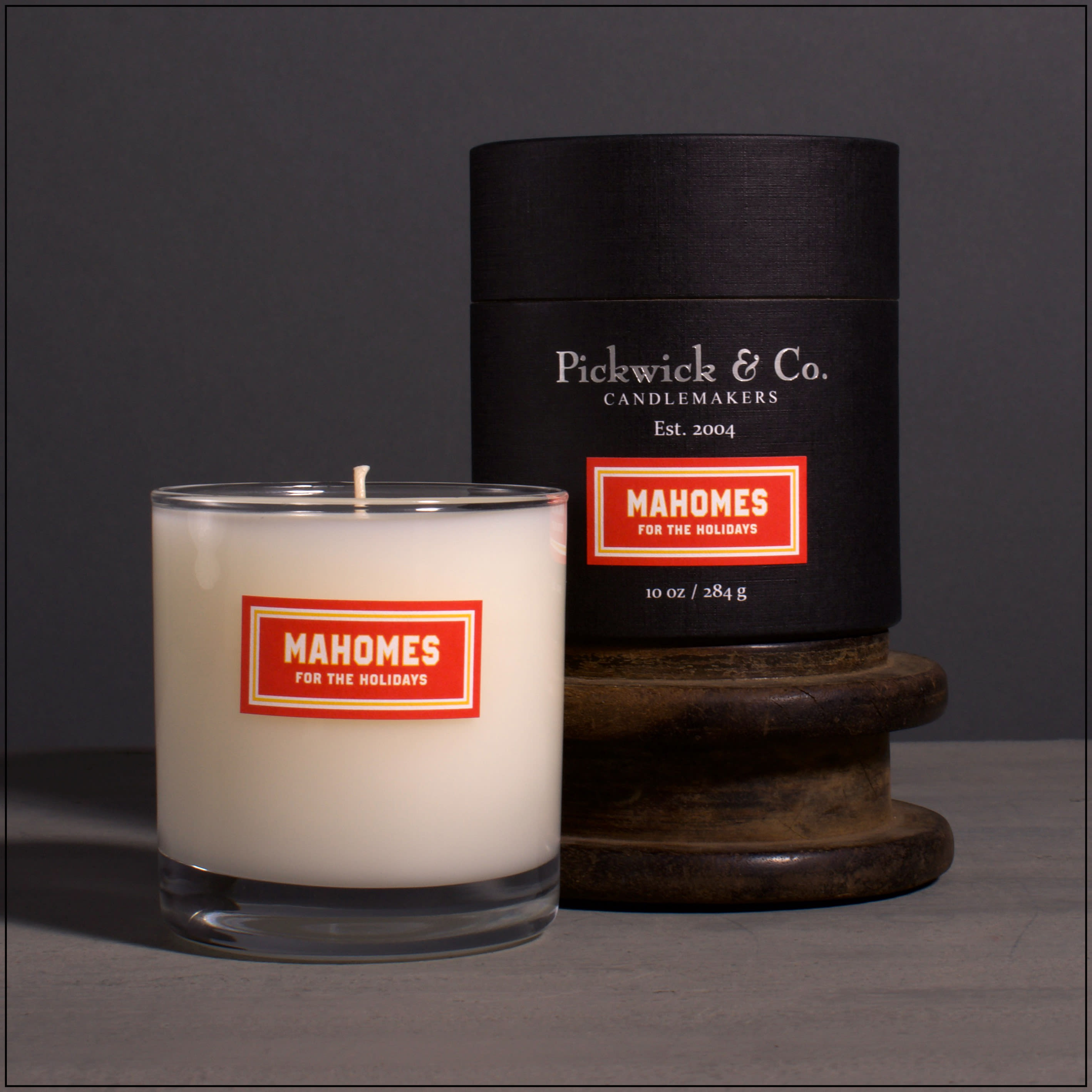 Pickwick Candle- Mahomes for the Holiday - Frasier Fir and Old World leather. -10 oz Jar Candle. Local Company.