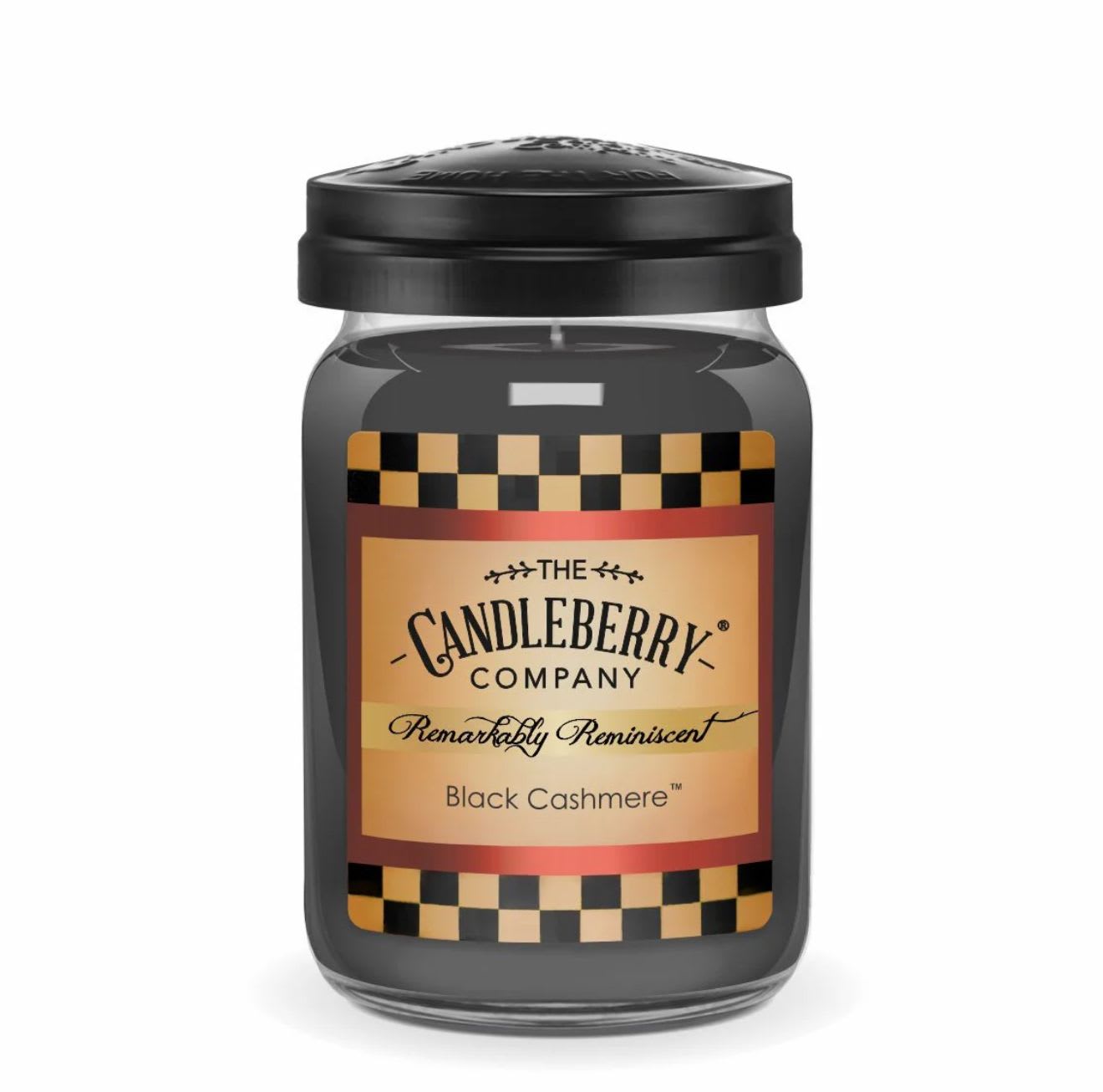 Black Cashmere™, Large Jar Candle -- Candleberry Candle Co. - Black Cashmere is a strong scented candle with the perfect blend of patchouli-lavender and woody spices. This romantic fragrance is reminiscent of a high-end men's cologne.  Scent Notes: Top: Lemon Verbena, Patchouli, Basil Mid: Amber, Juniper, Coriander Base: Vetiver, Sandalwood, Musk  Product Details: Burn Time: 135-155 hours Wax Info: Soy Blend Wicks: Single wick - 100% lead-free Produced: Proudly Made in the USA Formula: Made with Advanced Fragrance Technology, Highly Scented, Clean burning