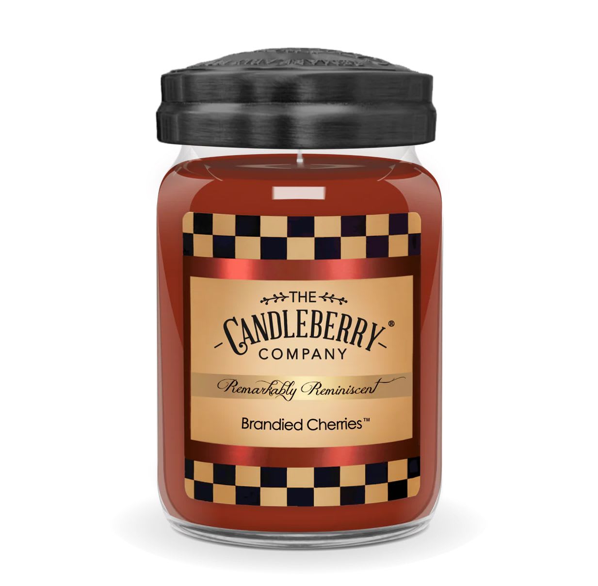 Brandied Cherries™, Large Jar Candle -- Candleberry Candle Co. - Brandied Cherries is a rich and bold fragrance that melds the smoky warmth of brandy with the luscious, dark sweetness of ripe cherries for an irresistibly smooth finish.   Scent Notes: Top: Black Cherry, Sweet Orange, Vanilla Bean Middle: Smooth Tobacco, Brandy, Clove Bud Base: Cinnamon Bark, Mahogany Wood  Product Details: Burn Time: 135-155 hours Wax Info: Soy Blend Wicks: Single wick - 100% lead-free Produced: Proudly Made in the USA Formula: Made with Advanced Fragrance Technology, Highly Scented, Clean burning