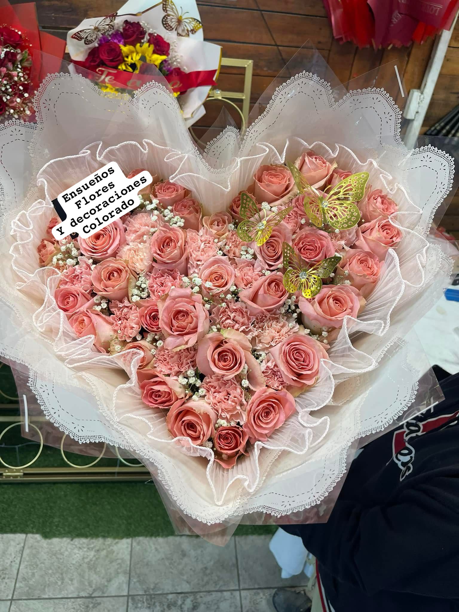 pink corazon - unidad de 40 rosas rosadas