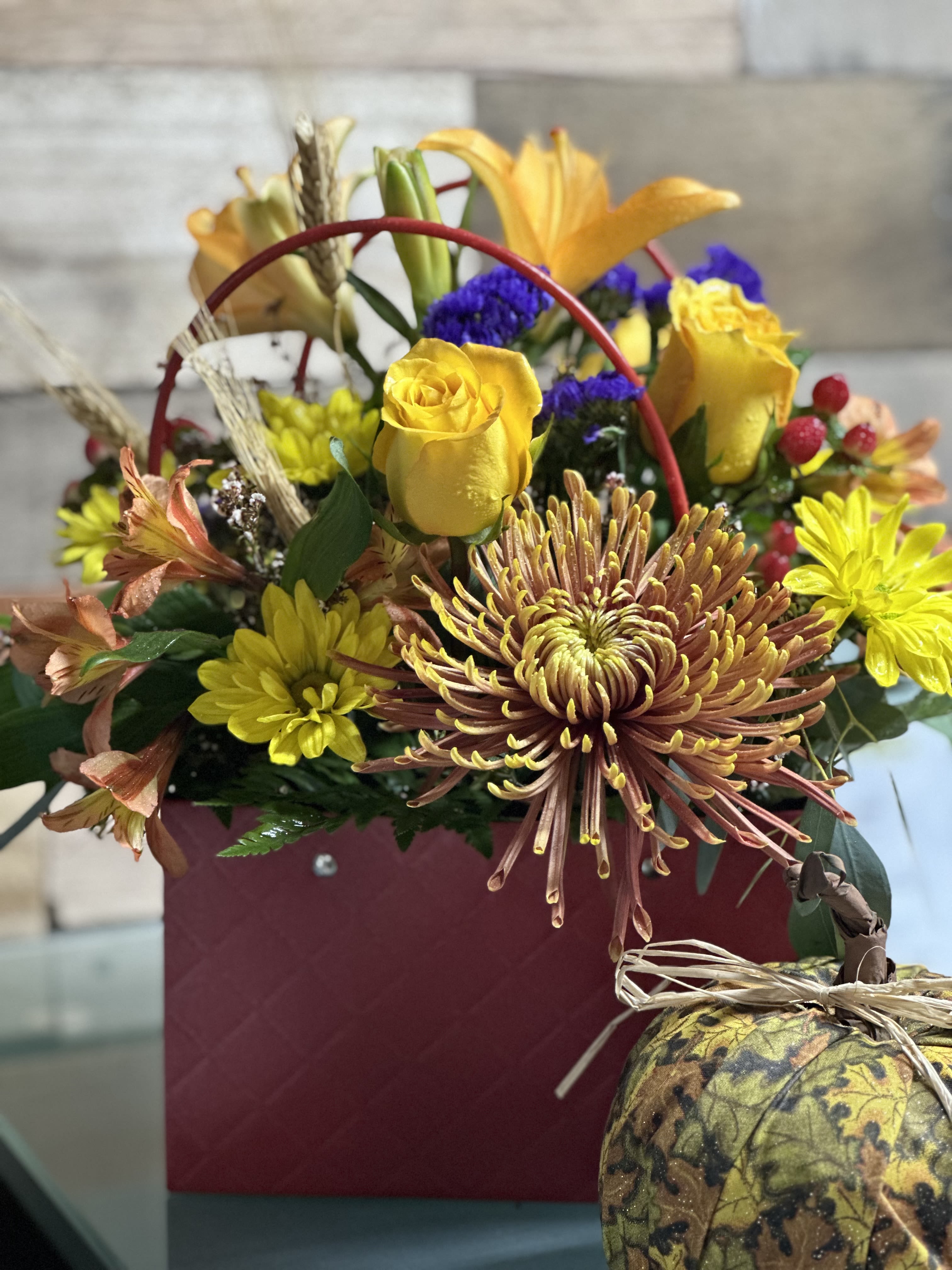 Ruby's Bag Ruby's Bag - Ruby's Bag is Such a fun filled design of fresh flowers to give to your special somene. Designs vary to make them a one of a kind bouquet! Perfect for Birthdays, Get Well, and just to make someones day!