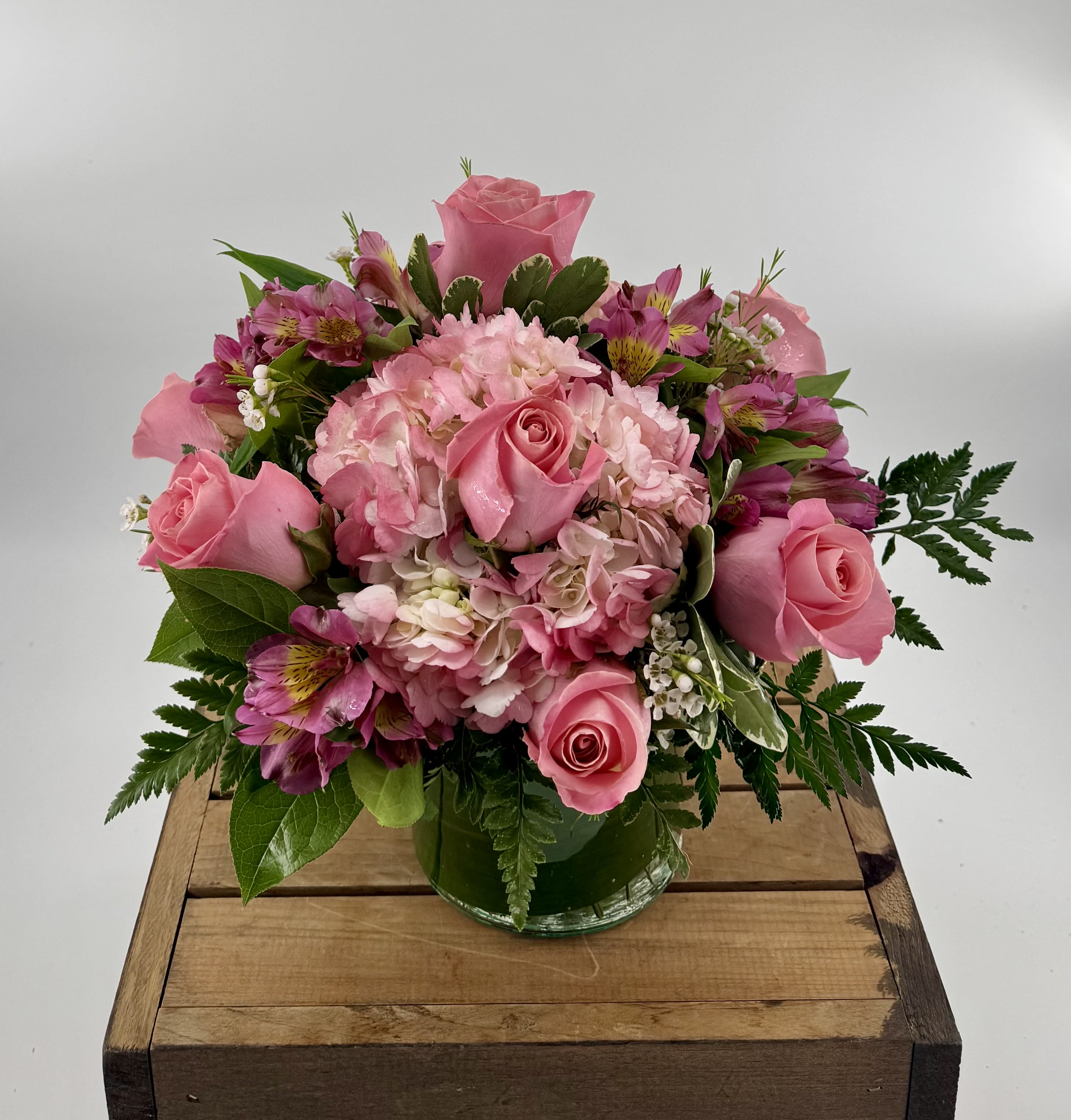 My Sweetie (DL) - Introducing our enchanting My Sweetie Floral Arrangement, a mesmerizing display of beauty and grace. Crafted with care and passion, this arrangement is a celebration of all things pink, featuring stunning pink roses, delicate pink hydrangea, waxflower and elegant pink alstroemeria.   
