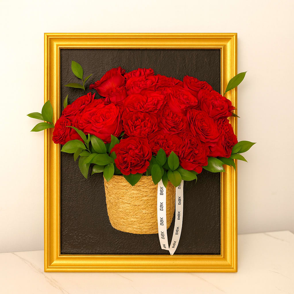 Royal Passion - Royal Passion – Luxury Red Roses Floral Wall Arrangement in Los Angeles  Experience the timeless elegance of Royal Passion, a handcrafted floral masterpiece designed to transform any space into a scene of romance and sophistication. This unique arrangement features a lush bouquet of premium red roses, beautifully arranged in a woven basket and framed like a piece of art — a perfect blend of nature and luxury.  Ideal as a romantic gift, a statement décor piece, or a premium corporate present, Royal Passion brings passion and beauty to homes, restaurants, and special events across Los Angeles. Each arrangement is created with care and attention to detail, ensuring a one-of-a-kind floral experience.  Red/White/Yellow or Pink roses  Order now and enjoy same-day delivery in Los Angeles, Beverly Hills, Glendale, Pasadena, and surrounding